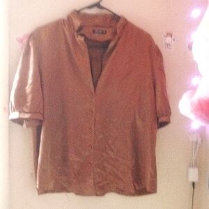 Brown Satin Sleep Button Down Shirt